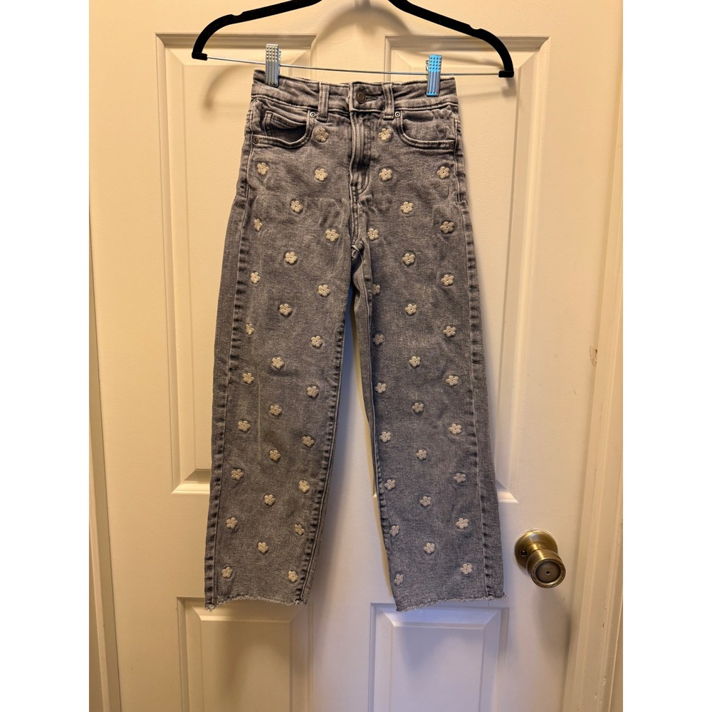 It's a Girl Thing Grey Floral Embroidered Raw Hem Straight Leg Jeans Size 9